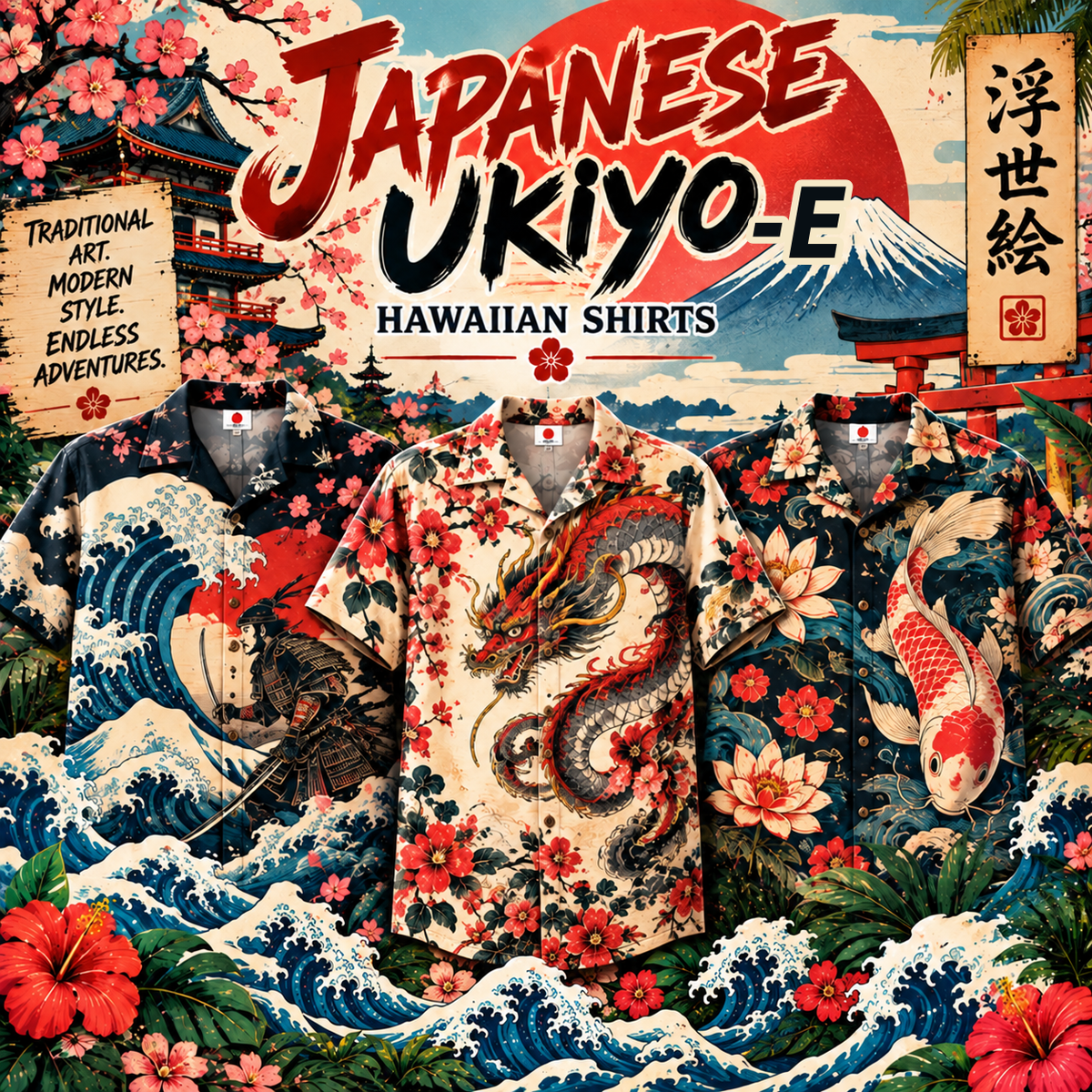 Japanese Ukiyo-e Hawaiian Shirts