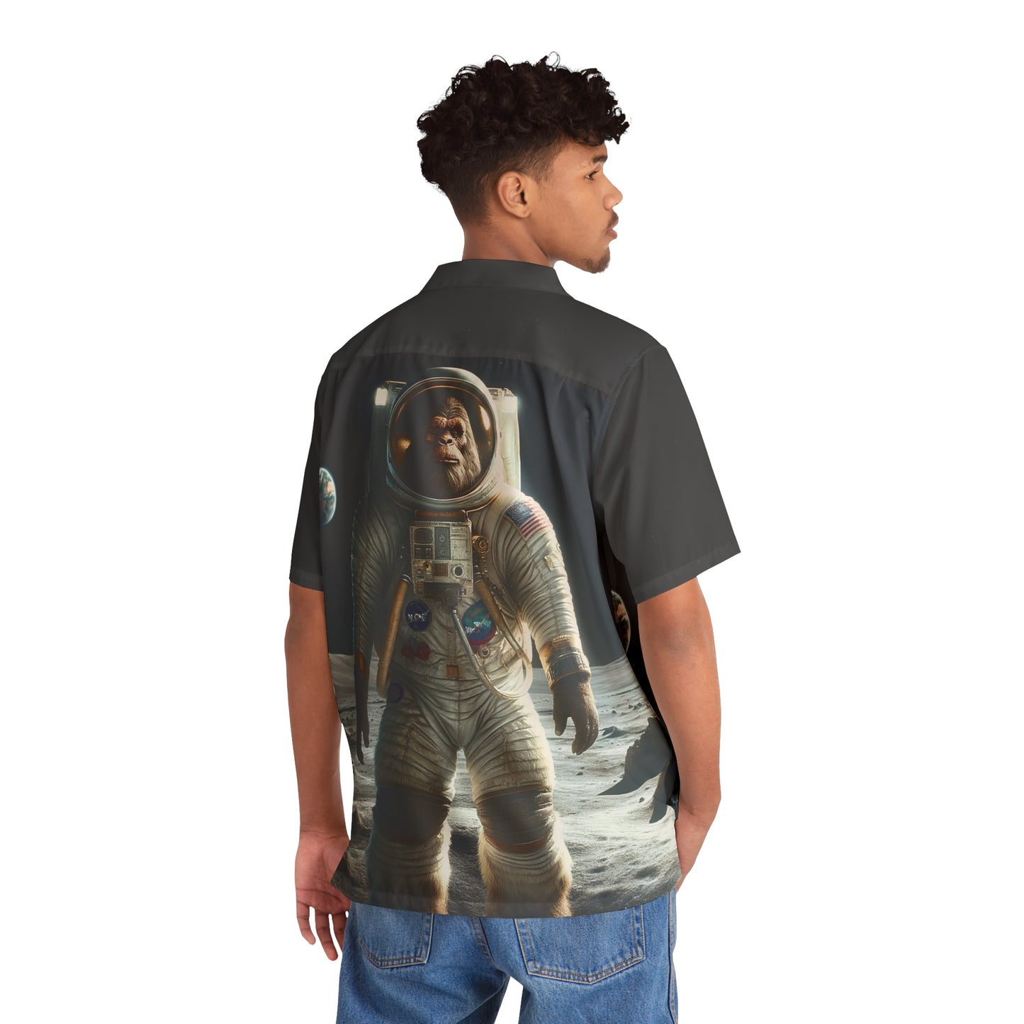 Bigfoot on the Moon Hawaiian Shirt