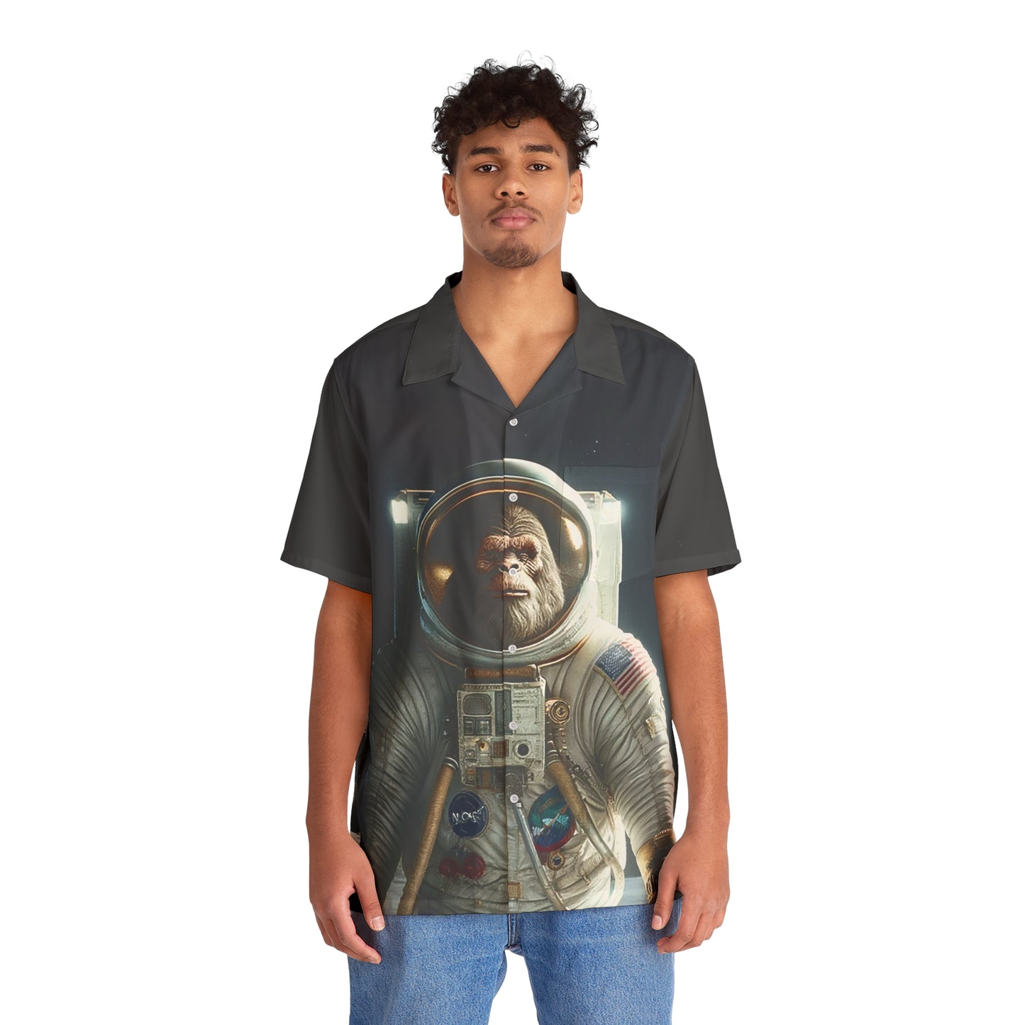 Bigfoot on the Moon Hawaiian Shirt